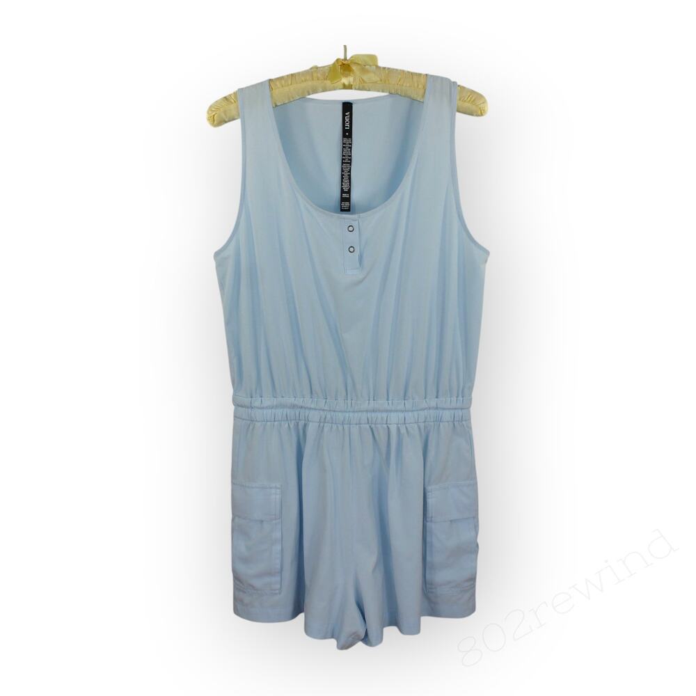 Medium Vuori Villa Utility Romper Light Mist Blue Sleeveless Tank Pockets - Picture 5 of 14